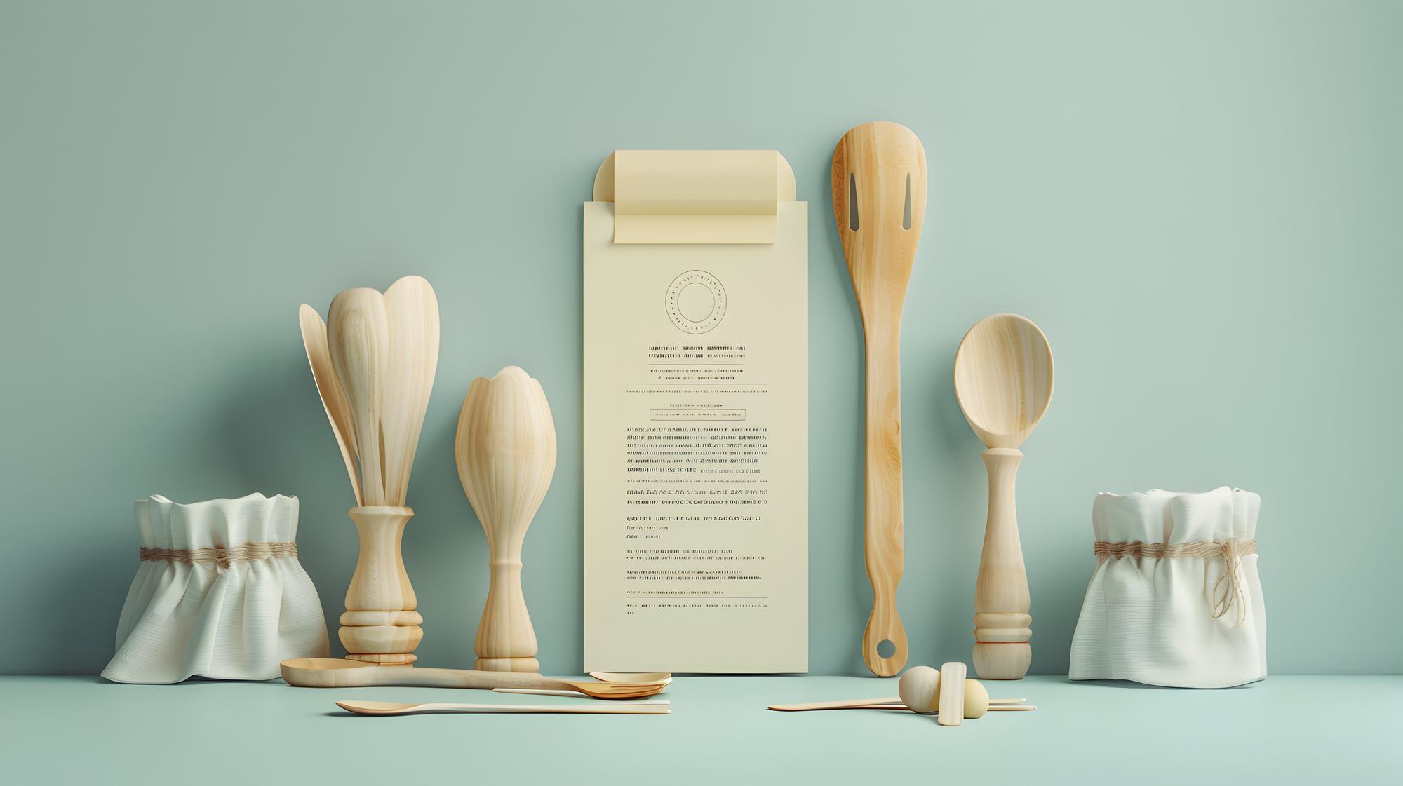 Pricing visual: sample plan card and utensils
